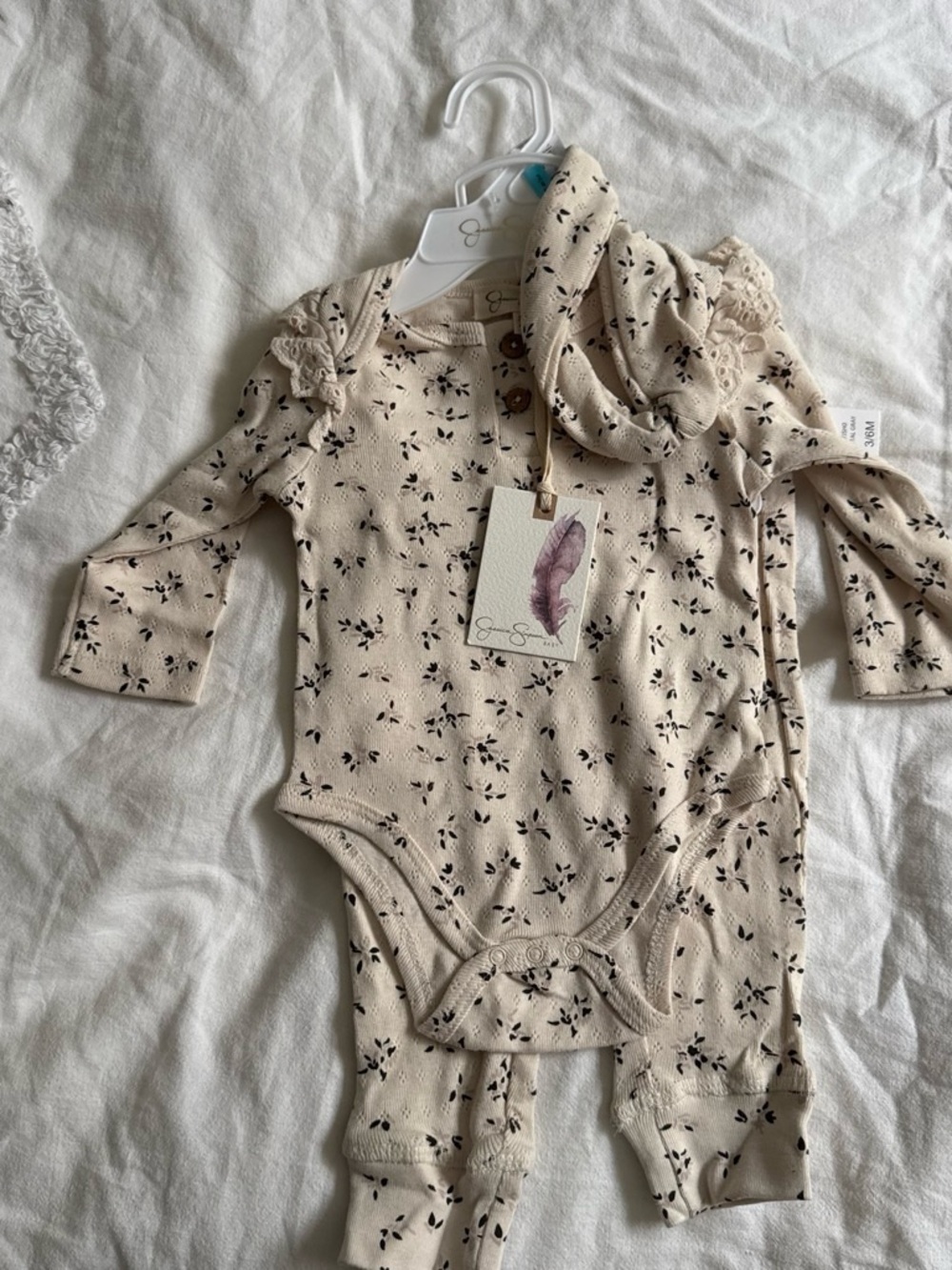 Neutral Floral Long-Sleeve Baby One-Piece by (unspecified)